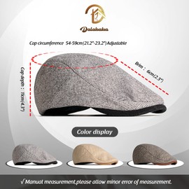 Dalababa Mens Tweed Flat Caps, Herringbone Newsboy Ivy Style, Adjustable Vintage Irish Gatsby Beret Cap Casual Driving Hunting Golf Hat - Grey