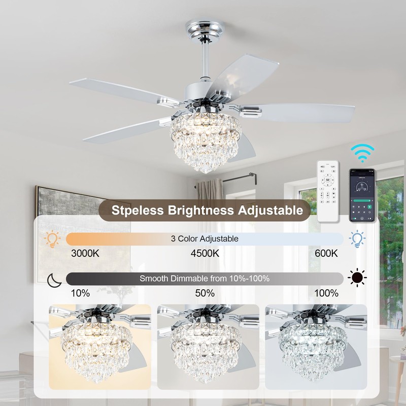 Esiovco Chandelier Ceiling Fans With Lights And Remote,42in Chandelier Fan