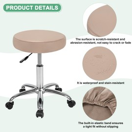 M METERXITY 1-Pack Bar Stool Covers Round, for 12-14 Inch Chair Waterproof PU Seat Covers with Elastic Bands for Bar Stool/Round Cushion [Khaki]