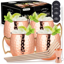 RYLIFEOGI Moscow Mule Cups Set of 4, 19 oz Copper Cups with Jigger Straws, Gift for Bar, Party, Home Party