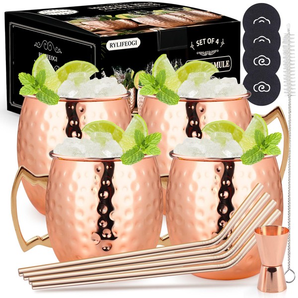 RYLIFEOGI Moscow Mule Cups Set of 4, 19 oz Copper