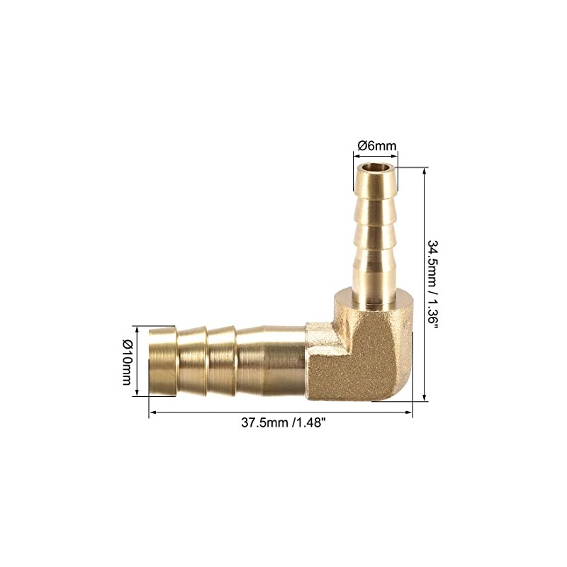 sourcing map Hose Adaptor Brass 90 Degrees 10 mm to