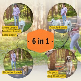 Hundefreund Multifunctional Dog Leash (6 in 1) Adjustable Length 10 ft Multipurpose for Medium and Large Dogs, Convertible Hands Free, Crossbody, Over Shoulder, Double Dog Leash with Multifunction