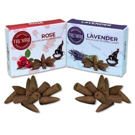 TRUMIRI Backflow Incense Cones - Combo Pack of 20 Incense Cones Waterfall - 10 Rose + 10 Lavender - Incense Backflow Cones - Waterfall Incense Cones - Incense Waterfall Cones