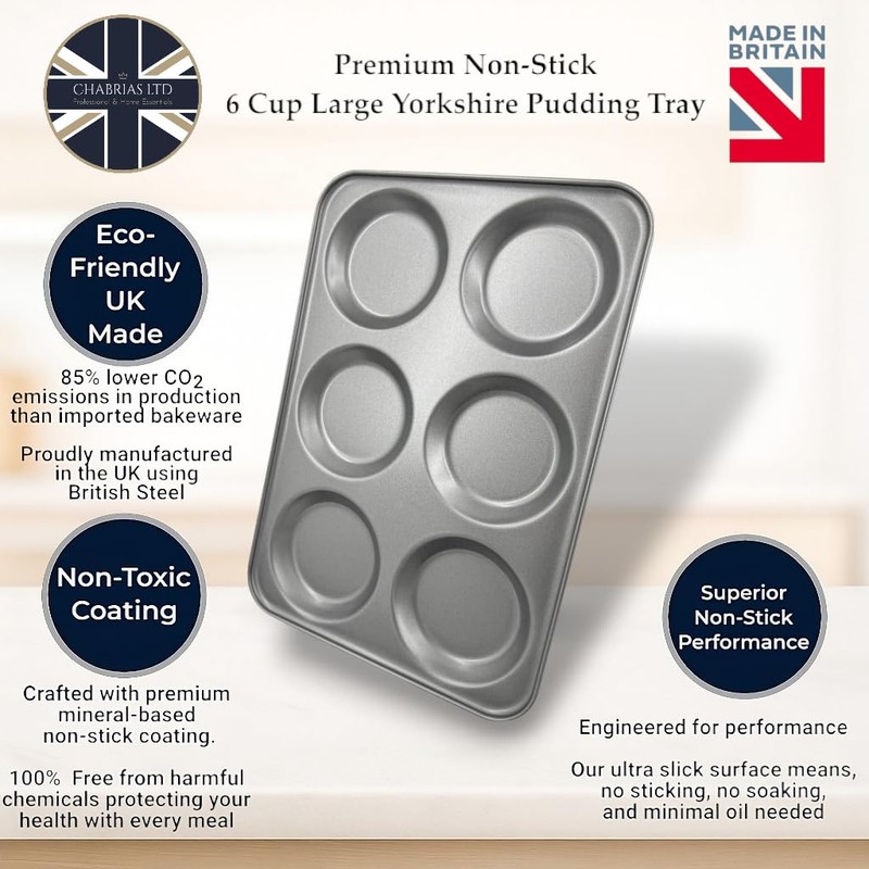 Chabrias Ltd 6 Cup Large 36cm Yorkshire Pudding Tray, Non-Stick