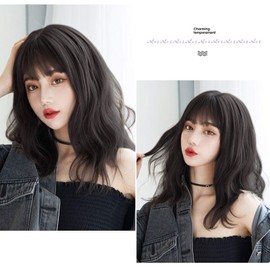 CANVUE Wig, Semi-Long, Full Wig, Natural, Wig, Women's, Small Face, Cute, Medium, Curly Hair, For Everyday Use, Curly Wave, Net Included (Black Brown)