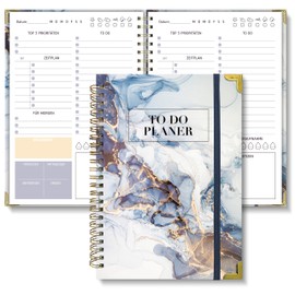 Biroyal Daily Planner Undated, Notebook with To Do List, Task List, Diary Spiral Pad, 120 Pages, 148 x 210 mm, Notepads, Hard Cover, Daily Planning Notebook for Office, School Organiser, Marble