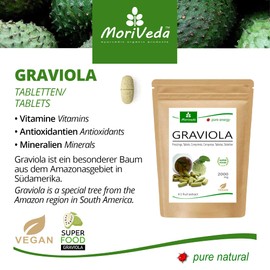 Graviola Tablets 2000 mg - 6 Months Supply - Natural Graviola Fruit Extract with Vitamin C and Antioxidants - High Dosage, Vegan and Gluten-Free - 360 Pellets from MoriVeda