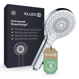 KLUDI -X3 Universal Shower Head Water-Saving Option Shower Head with 3 Jet Types (Body, Hair, Skin), Easy-to-Clean Shower Head Diameter 11.7 cm, Shower Head, Chrome