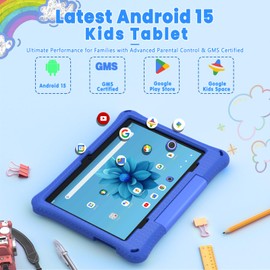 Kids Tablet, 10.1 Inch Android 15 Tablet for Kids, 12GB+64GB, Octa-Core, 6000mAh Battery, WiFi 6, Pre-Installed Kids Apps, Parental Control, with EVA Protective Case – Ideal Gift for Toddler (Blue)