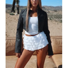 Women Y2k Cute Ruffle Boxer Shorts Y2k Girls Cute Lace Layered Micro Shorts Low Rise Pettipants Pj Bottoms (White #D, M)