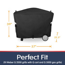 Grisun 7112 Grill Cover for Weber Q2000 Q2200 Q2400 Q300 Q3000 Q3200 Gas Grills, Heavy Duty Waterproof, Fade Resistant BBQ Grill Cover, All Weather Protection 57 x 22.5 x 39 Inch