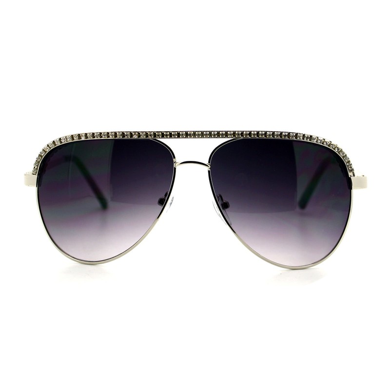Rhinestone Top Aviator Sunglasses Womens Fashion Eyewear UV 400 Silver