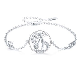 Giraffe Bracelet for Women 925 Sterling Silver Infinity Love Heart Symbol Charm Adjustable Chain Bracelet Family Giraffe Jewellery Gifts for Mum Daughter