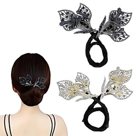 Pack of 2 Bun Maker, Rhinestone Flower Hair Clip, French Twist Hair Pin Hair Bun Maker for Hair, Lazy Hair Bun, Elegant Hair Accessories for Women, Suitable for Medium to Long Hair