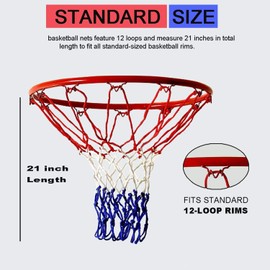 Basketball Net, Heavy Duty Professional and Durable Basketball Net for Basketball Hoop with 12 Rings Suitable for Indoor or Outdoor Basketball Hoop (Nylon Rope)