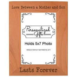 First Time Mom Gifts Love Between a Mother and Son Lasts Forever Birthday Gifts Mom Natural Wood Engraved 5x7 Portrait Picture Frame Wood