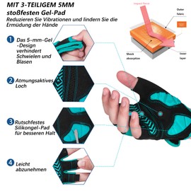 Moreok Cycling Gloves for Men and Women, 5 mm SBR Gel Shock-Absorbing Half Finger Breathable Non-Slip Cycling Gloves MTB Gloves, blue, xl