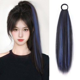 Yokosen Ponytail Wig, Extension, Ponytail, Ring, Wig, Ponytail, Elastic Type, Point Wig, Long, Straight, 15.7 inches (40 cm), Partial Wig, Twin Tail, Hair Ornament, Natural, Stylish, Easy to Wear