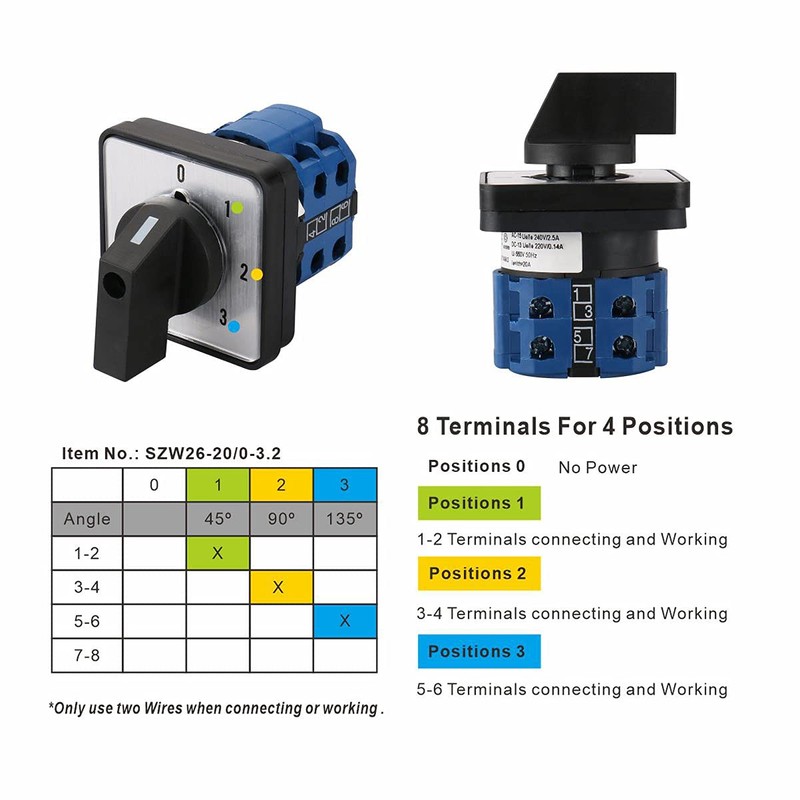 Baomain Changeover Switch Control Rotary SZW26-20/0-3.2 4 Postion 8 terminals