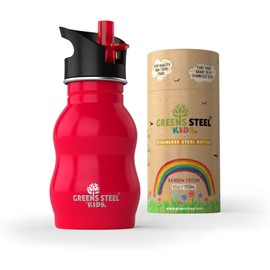 Kids Water Bottle - 350ml, Red | Stainless Steel | Upgraded Leak Proof Lid With Straw & Handle for Children | Easy Sip Toddler Cup | Eco Friendly Drinks Bottle | Great for a Lunch box or Gift