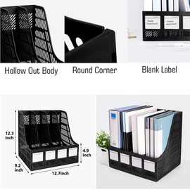 Lemical Magazine File Organizer Book Holder with 4 Compartments Desktop Storage File Holder Basket Frames Files Divider Box Document Cabinet File Rack