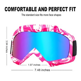 immoono Motorcycle Skiing Goggles with Neck Gaiter for Women Girls, OTG Anti UV Fog ATV Dirt Bike Motocross Riding Glasses, Camo Pink Frame Solid Pink Face Cover