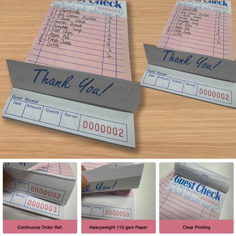 4 Pack Pink Guest Checks Books for Servers, Server Note