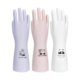 LANON 3 Pairs wahoo Nitrile Cleaning Gloves, Latex free Reusable Dishwashing Gloves for Kitchen, Bathroom, Gardening, Pet Care,Heavy-Duty, Durable, Non-Slip,12 Mil,Colorful Large