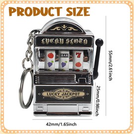 NOPKESV Pack of 2 Mini Gambling Slot Machine Keyrings, Mini Casino Lucky Charm Jackpot Keyring, Creative Car Decoration Key Fob Kids Funny Gag Toys for Boys Men, Silver