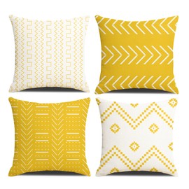Cushion Covers 40 x 40 cm Farmhouse Cushion case covers, Set of 4 Yellow Textured Patchwork Square Pillow Case for Sofa Sofa Chair Bedroom Modern Decor Home Office Sofa Couch Car Garden