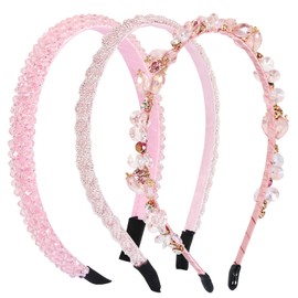 BOOMTOP 3 Rhinestone Headband Dirndl Costume Hair Accessories Crystal Headbands Pink Glitter Rhinestone Hair Band 1.2/1.5/2 cm Wide Women's Metal Princess Headband for Wedding Communion Carnival
