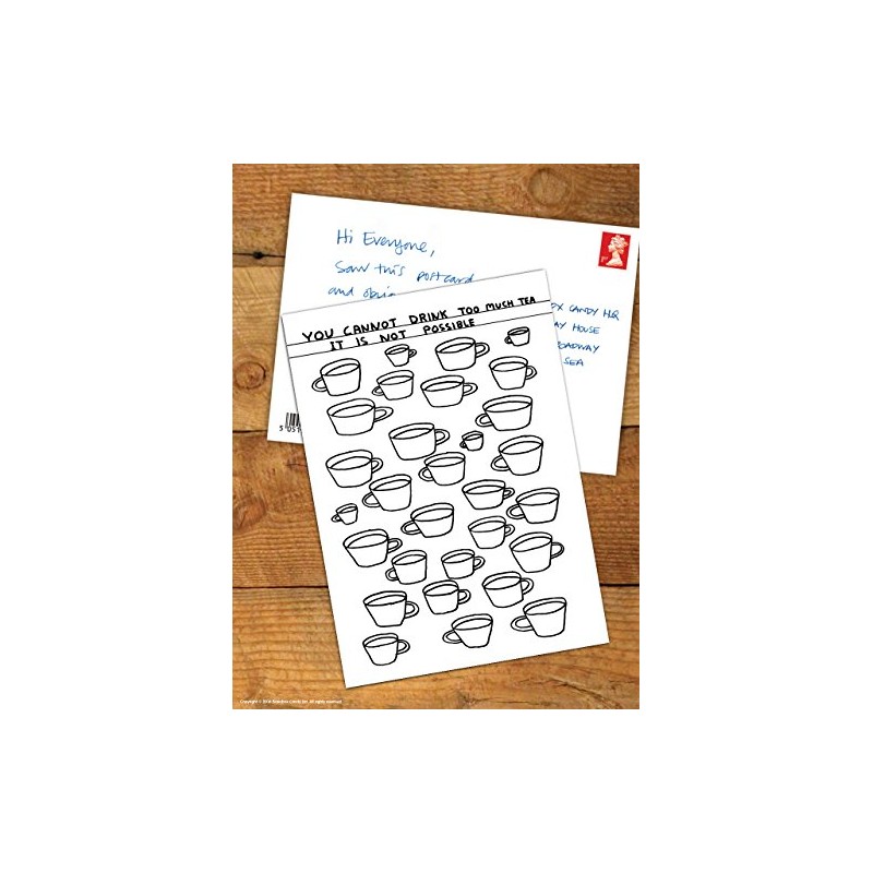 Funny Humorous 'David Shrigley Drink Too Much Tea' Novelty Postcard