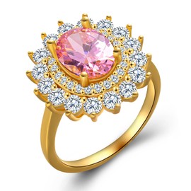 Obiyos Pure Silver 14K Gold-Plated D-Grade Lab-Created Diamond Engagement Ring, Yellow Stone Eternity Band, Promise and Wedding Ring for Women