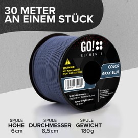 GO!elements 30 m Paracord Rope Made of Tear-Resistant Nylon - 3 mm Paracord 425 Type II Max. 192 kg - Cords as Outdoor Rope, All-Purpose Rope, Survival Rope, Bracelet, Dog Lead, Nylon Cord, Colour: