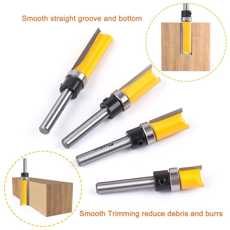 Flytuo 4PCS Pattern Flush Trim Router Bit Set 1/4" Shank,