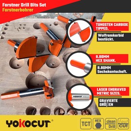 6PCS Forstner Drill Bit Boring Hole Saw Set 30/35/40/45/50/60mm Tungsten Carbide Steel Hinge Cutter Tool Kits for Wood Plastic Plywood, Large Forstner Bits Set