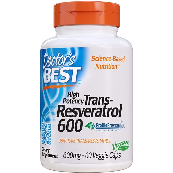 Doctor's Best Trans-Resveratrol 600, Non-GMO, Vegan, Gluten Free, Soy Free, 600 mg, 60 Veggie Caps (DRB-00416)