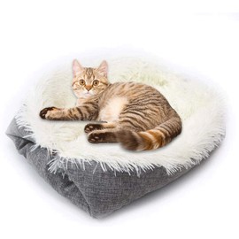 Hamkaw Self-warming Dog Bed Foldable Convertible Self Heating Plush Cat Bed Nest Machine Washable & Removable Thermal Pet Cushion Pad Mat Blanket for Travel Home Indoor Outdoor - Improved Sleep