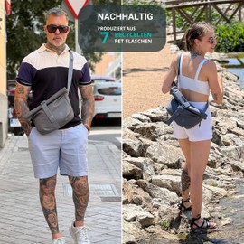 FUCHS & REBELL® LUCA Crossbody Bag - Sophisticated & Sustainable - 3-Point Harness System for More Stability, Robust Magnetic Buckles, Many Compartments & Flexible Volume (4.5-8 L) (Dark Grey)