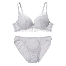 Peach John Wireless, No Constriction, Cleavage Makeup, Cute, Bra, Panties Set, Slit Lace Wirefree Bra Set, Top and Bottom Set, gray