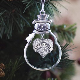 Inspired Silver - Cincinnati Charm Ornament - Silver Pave Heart Charm Snowman Ornament with Cubic Zirconia Jewelry