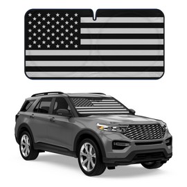 Motor Trend USA Black American Flag Car Windshield Sun Shade for Car Window, Foldable Car Sun Shade with Patriotic Graphic, Collapsible Sun Visor Sunshade for Car Windshield (Large 69" x 35")