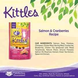 Wellness 4 Pack of Salmon & Cranberries Kittles, 2 Ounces Each, Crunchy Natural Grain-Free Cat Treats