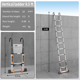 Telescoping Ladder,Aluminum Ladder with stabilizer bar,Lightweight Multi-Purpose Extension Ladder,Heavy Duty 330lbs Max Capacity,Collapsiblefor RV or Outdoor (9.5FT(A Button))