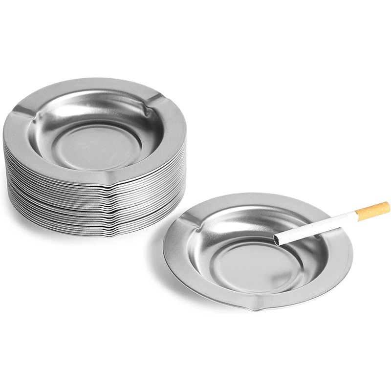 24 Pack Stainless Steel Ashtray Metal Ashtray Set for Cigarettes,