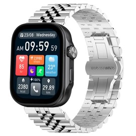 GTX13, GTX12 Smart Watches Band,Lamshaw 22mm Solid Stainless Steel Heavy Band with Butterfly Folding Clasp Link Bracelet Compatible With GZC GTX13, GTX12, ENOMIR GTX12, Tensky GTX12, uaue T60, QXQ T60, QCOQ T60 Smart Watches (Silver)