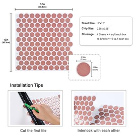 CRE8TIVE 4 Sheets Penny Round Tile Peel and Stick Backsplash Peach Pink Mosaic Peel and Stick Tile for Kitchen Bathroom Back Splash 3D Shower Tiles Waterproof Removable Backsplash for Renters 12"x12"