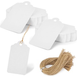 SallyFashion 120PCS Gift Tags with String, White Paper Tags Blank Tags Hanging Tags for Wedding DIY Birthday Gifts