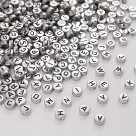 ToBeIT 1000pcs Silver Round Acrylic Letter Beads for Jewelry Making, Bracelets, Necklaces